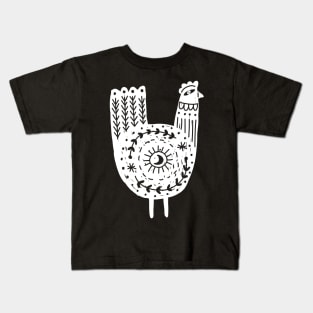 Folk Art Chicken in White Kids T-Shirt